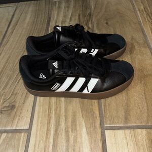 Adidas Black and White Sneakers with Brown Sole